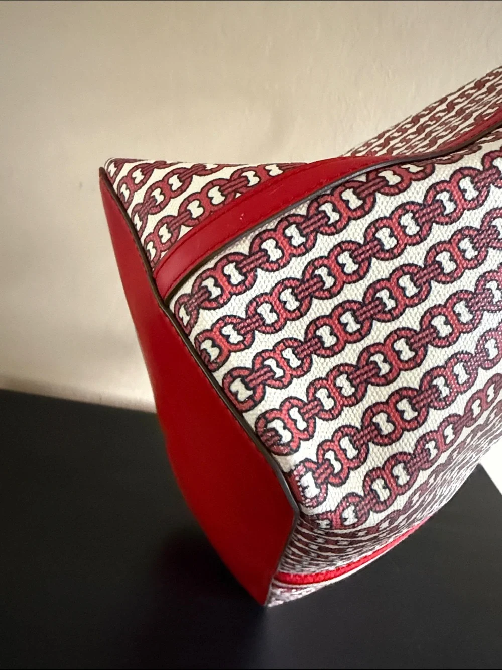 Tory Burch Gemini Link Canvas Tote Bag Red White Striped Like New